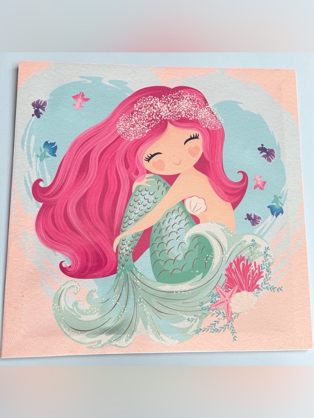 Pink-Haired Mermaid Canvas Art with Teal Tail size 14*1